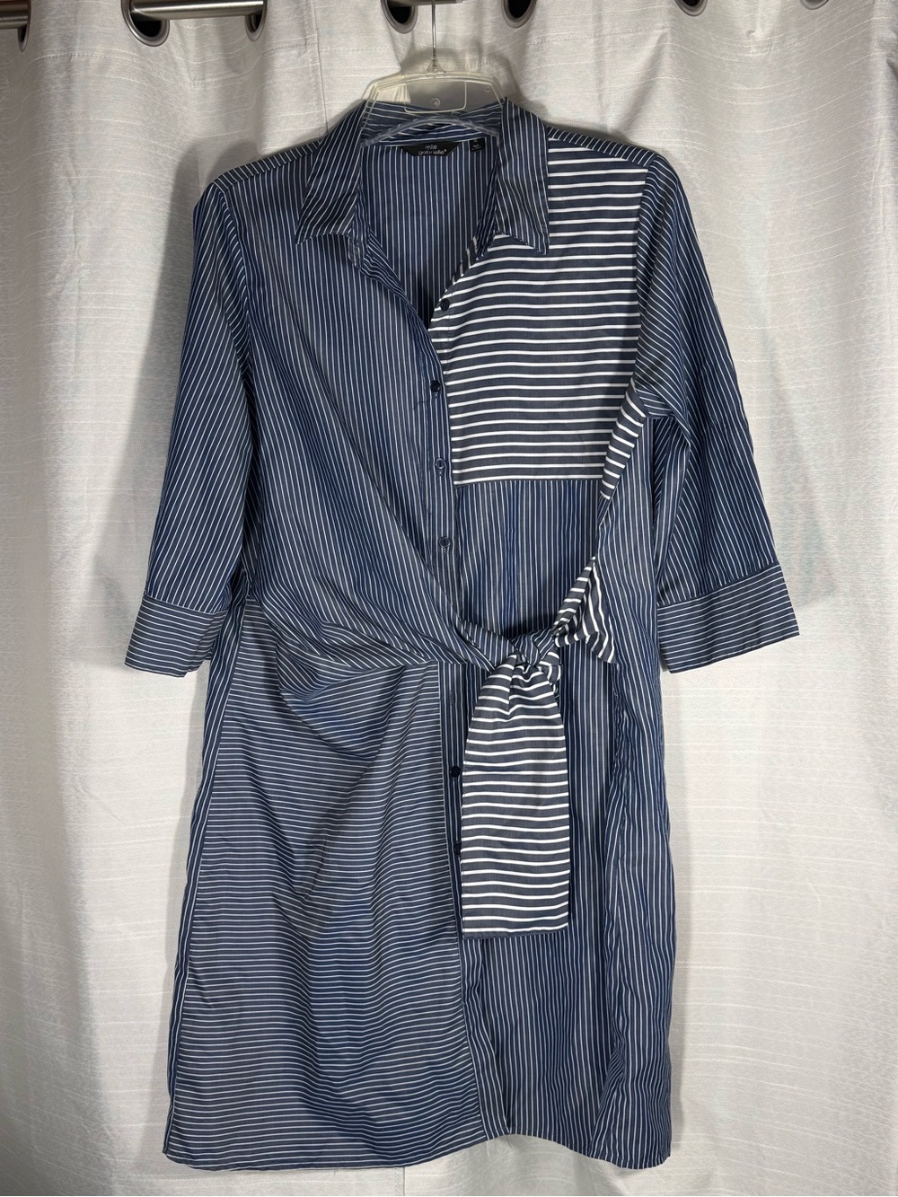 Mlle Gabrielle Navy and White Striped Tie-Waist Midi Shirt Dress size XL
